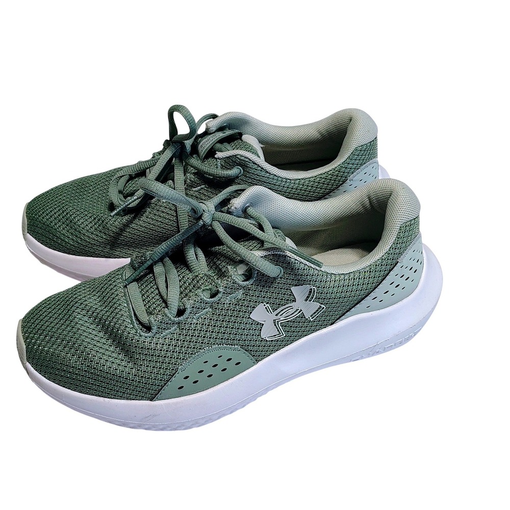 Under Armour Charged Surge Womens Sage Green Mesh Running Shoes Sneakers Size 7